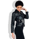 Leather Biker Coat Gothic Leather Jacket Women Pu Jackets Slim Fit Short Rivet Embroidery Motorcycle Jacket