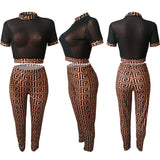 See through Pants Suit Sexy Mesh Trousers Nightclub Suit Two-Piece Set