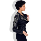 Leather Biker Coat Gothic Leather Jacket Women Pu Jackets Rivet Slim Lapel Leather Coat