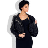 Leather Biker Coat Gothic Leather Jacket Women Pu Jackets Rivet Slim Lapel Leather Coat