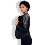 Leather Biker Coat Gothic Leather Jacket Women Pu Jackets Rivet Slim Lapel Leather Coat