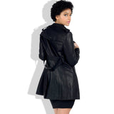 Leather Biker Coat Gothic Leather Jacket Women Pu Jackets Mid-Length Double Breasted Slim Fit Waist Trimming Coat