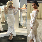 Women Lace Wedding Dress Sexy off-the-Shoulder Lace Long Sleeve Hip Skirt Mid Skirt