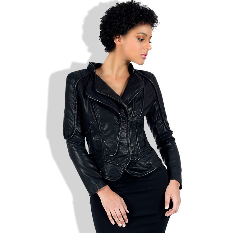 Leather Biker Coat Gothic Leather Jacket Women Pu Jackets Rivet Slim Fit Stand-up Collar Slim Fit Short Motorcycle Clothing
