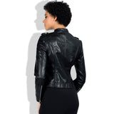 Leather Biker Coat God Leather Jacket Women Pu Jackets Coat Fashion Stand-up Collar Cinched Black Motorcycle Jacket