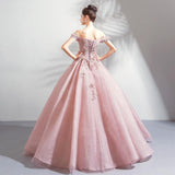 Women'S Evening Dress Ball Gown Princess Quinceanera Wedding Dresses Pink Off-Shoulder Bridal Wedding Toast Dress