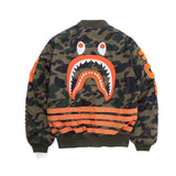 Shark Print Coat Autumn And Winter Thickened Cotton Coat Jacket Youth Camouflage Personality Baseball Uniform Cotton Clothes