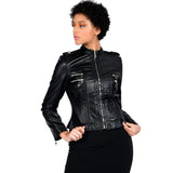 Leather Biker Coat God Leather Jacket Women Pu Jackets Coat Fashion Stand-up Collar Cinched Black Motorcycle Jacket
