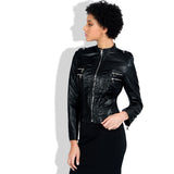 Leather Biker Coat God Leather Jacket Women Pu Jackets Coat Fashion Stand-up Collar Cinched Black Motorcycle Jacket