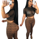 See through Pants Suit Sexy Mesh Trousers Nightclub Suit Two-Piece Set