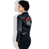 Leather Biker Coat Gothic Leather Jacket Women Pu Jackets Slim Fit Short Rivet Embroidery Motorcycle Jacket