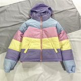 Baggy Jacket Rainbow Color-Blocking Hooded