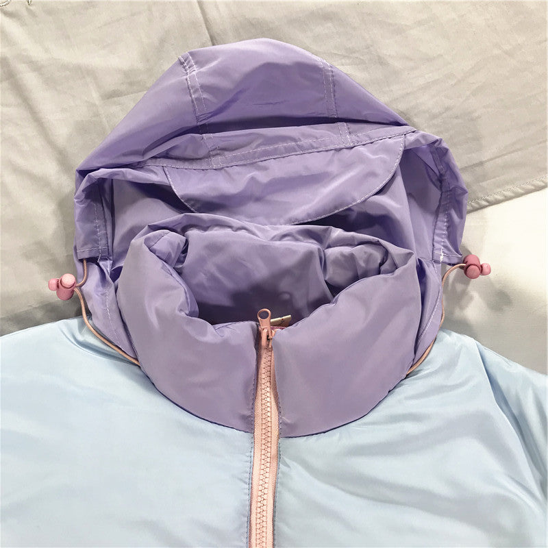 Baggy Jacket Rainbow Color-Blocking Hooded