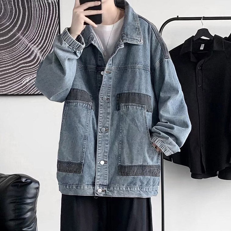 Men Denim Jacket Men's Denim Coat Autumn and Winter Leisure Baseball Uniform