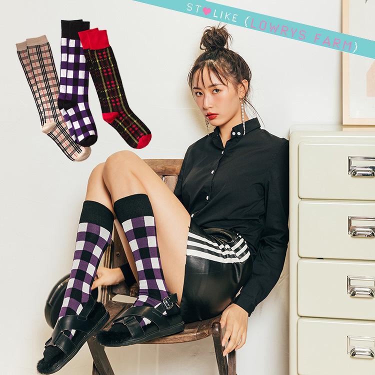 Plaid Calf Socks Knee Socks Ladies Loose Socks Calf Socks
