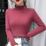The Rock Turtleneck Micro Velvet Lined Turtleneck Knitwear Autumn and Winter Ruffled Retro Slimming Bottoming Shirt