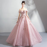 Women'S Evening Dress Ball Gown Princess Quinceanera Wedding Dresses Pink Off-Shoulder Bridal Wedding Toast Dress