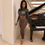 See through Pants Suit Women's Autumn and Winter Clothing Sexy Mesh Pencil Pants Nightclub