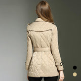 Slim Fit Tied Double Breasted Diamond Lattice Long Cotton Coat Coat