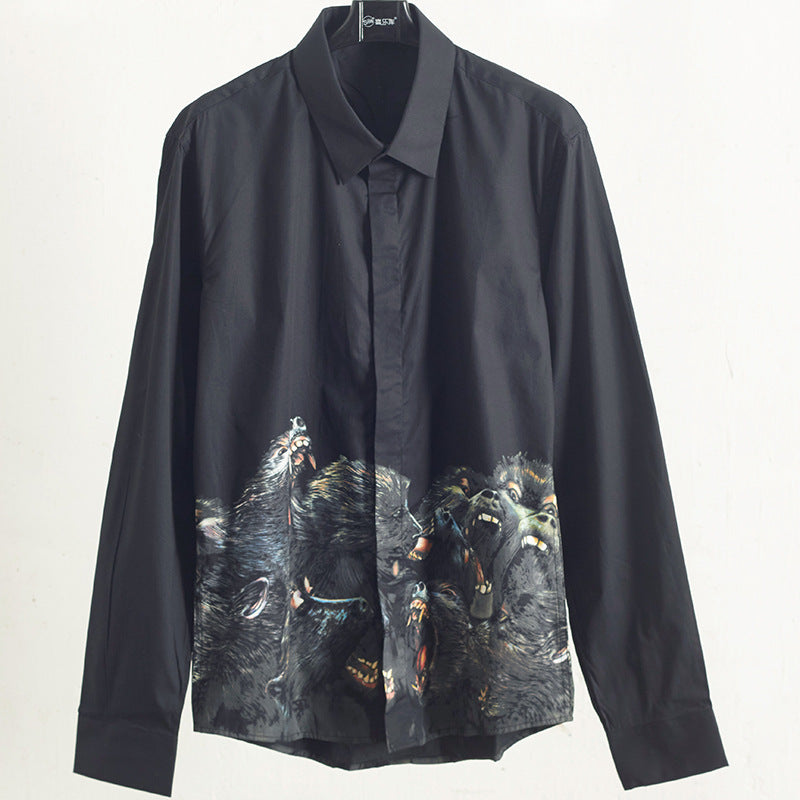 GVC Shirt Fashion Personality Baboon Pattern Cotton Long Sleeve Shirt Men