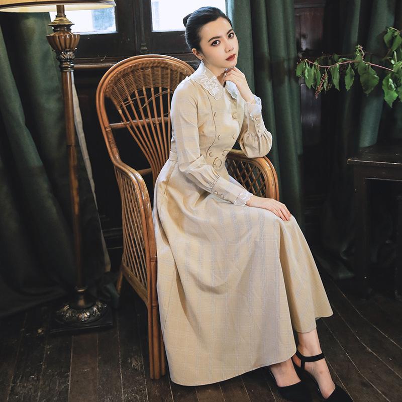 Long Sleeve Retro Plaid cottagecore aesthetic dresses