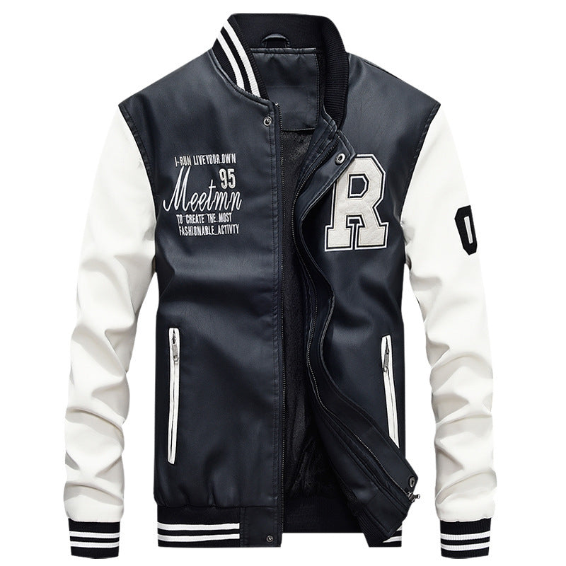 Yellow Varsity Jacket Leather Jacket Men's Coat Pu Jacket Baseball Stand Collar Spring and Autumn Men's Leather Coat