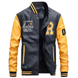 Yellow Varsity Jacket Leather Jacket Men's Coat Pu Jacket Baseball Stand Collar Spring and Autumn Men's Leather Coat