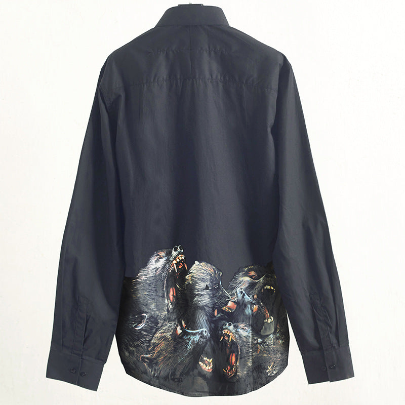 GVC Shirt Fashion Personality Baboon Pattern Cotton Long Sleeve Shirt Men
