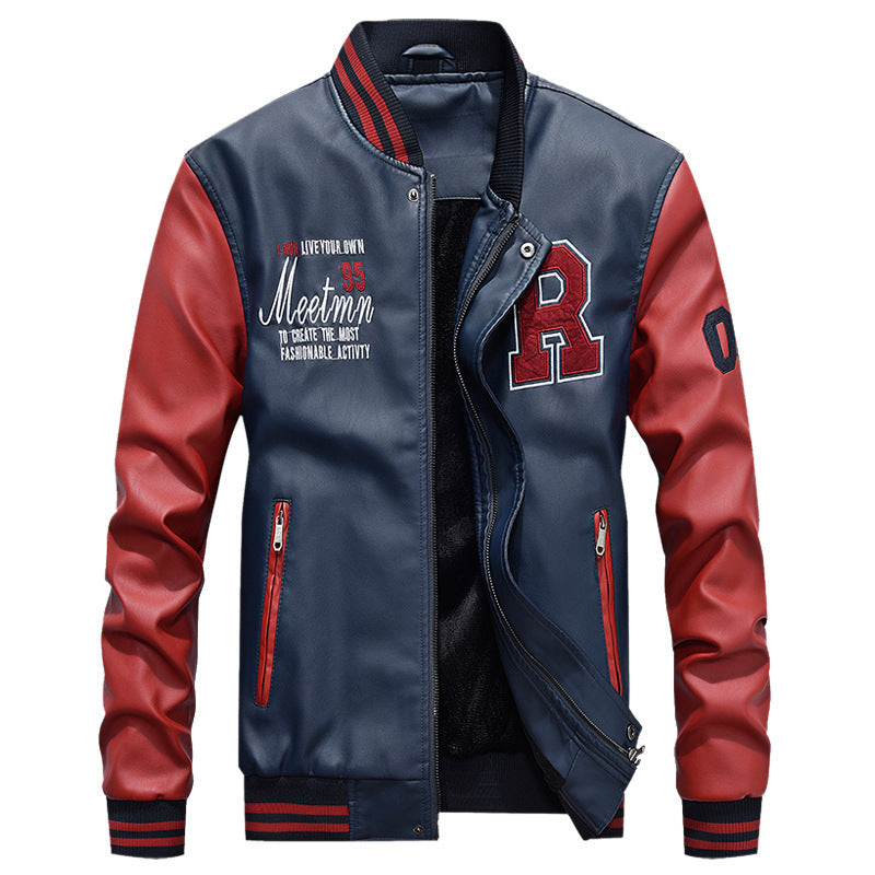 Yellow Varsity Jacket Leather Jacket Men's Coat Pu Jacket Baseball Stand Collar Spring and Autumn Men's Leather Coat