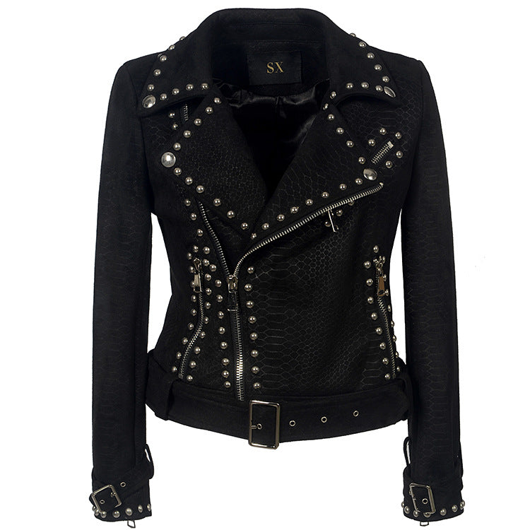 Leather Biker Coat Gothic Leather Jacket Women Pu Jackets Lapel Zipper Leather Clothing Handsome Punk Rivet Motorcycle Clothing