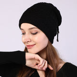 Women Winter Hats Winter Fleece-Lined Knitted Men's and Women's Set Earmuffs Hat