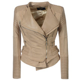 Leather Biker Coat God Leather Jacket Women Pu Jackets Lapel Zip Jacket Slim-Fit Leather Coat