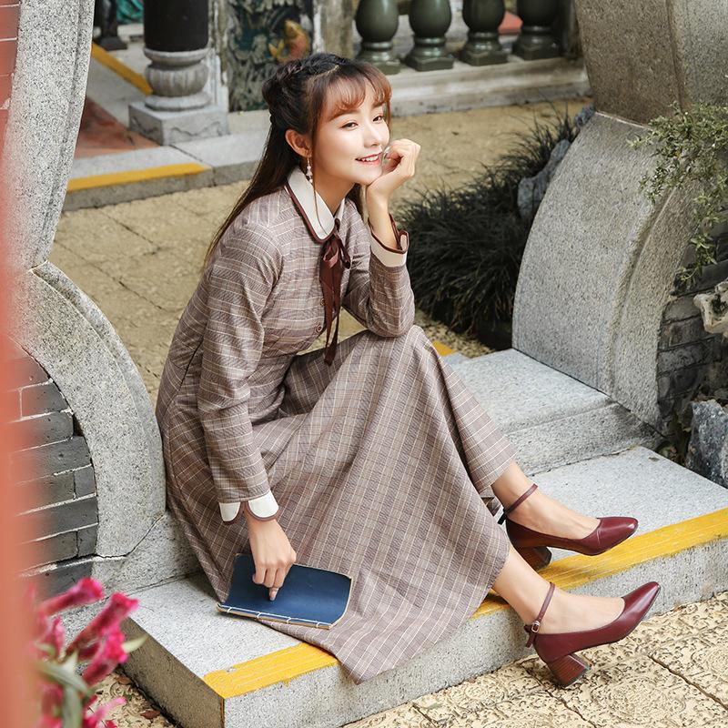 Autumn Winter Retro Long Sleeve Dress High Waist Retro Vintage Cottagecore Aesthetic Flowy Victoria Cottage Core Dress