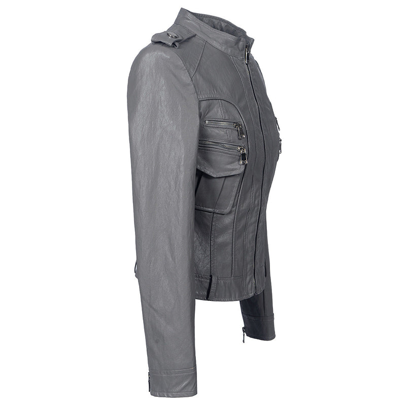 Leather Biker Coat Golden Leather Jacket Women Pu Jackets Motorcycle Short Slim Jacket