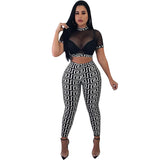 See through Pants Suit Sexy Mesh Trousers Nightclub Suit Two-Piece Set