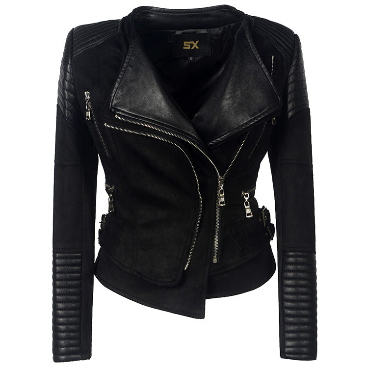 Leather Biker Coat Gothic Leather Jacket Women Pu Jackets Lapel Short Coat Slim Fit Slimming