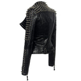 Leather Biker Coat God Leather Jacket Women Pu Jackets plus Size Rivet Stitching Long Sleeve Punk Rock Jacket