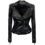 Leather Biker Coat God Leather Jacket Women Pu Jackets plus Size Rivet Stitching Long Sleeve Punk Rock Jacket