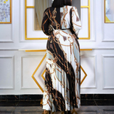 Nina Parker plus Size Dresses Long Sleeve Printed Pleated Strap Dress plus Size Dress