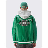 Green Varsity Jacket Autumn Winter Retro Street Embroidered Baseball Uniform Leather Jacket Coat Male