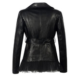Leather Biker Coat Golden Leather Jacket Women Pu Jackets Lapel Zipper Leather Coat Slim Fit Patchwork Coat