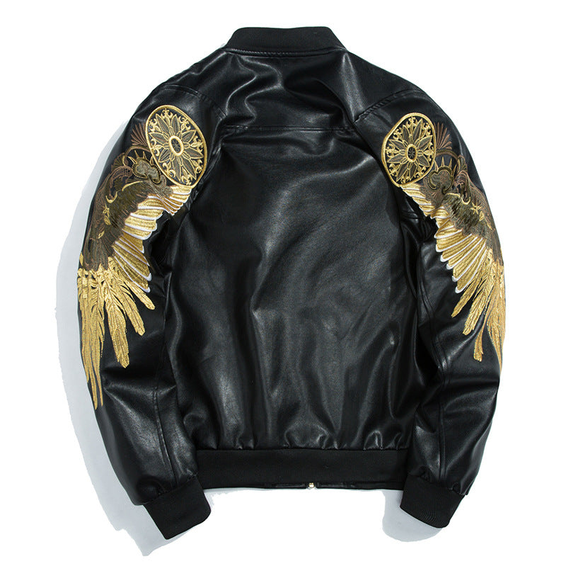 Graphic Leather Jacket Women's Spring and Autumn Air Force Flight Suit Leather Men's Baseball Collar PU Leather Harley Pilot Couple Jacket Jacket
