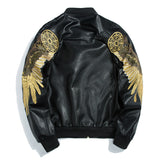 Graphic Leather Jacket Women's Spring and Autumn Air Force Flight Suit Leather Men's Baseball Collar PU Leather Harley Pilot Couple Jacket Jacket
