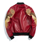 Graphic Leather Jacket Women's Spring and Autumn Air Force Flight Suit Leather Men's Baseball Collar PU Leather Harley Pilot Couple Jacket Jacket