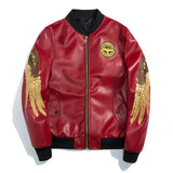 Graphic Leather Jacket Women's Spring and Autumn Air Force Flight Suit Leather Men's Baseball Collar PU Leather Harley Pilot Couple Jacket Jacket