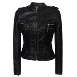 Leather Biker Coat Golden Leather Jacket Women Pu Jackets Motorcycle Short Slim Jacket