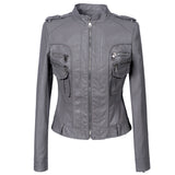 Leather Biker Coat Golden Leather Jacket Women Pu Jackets Motorcycle Short Slim Jacket
