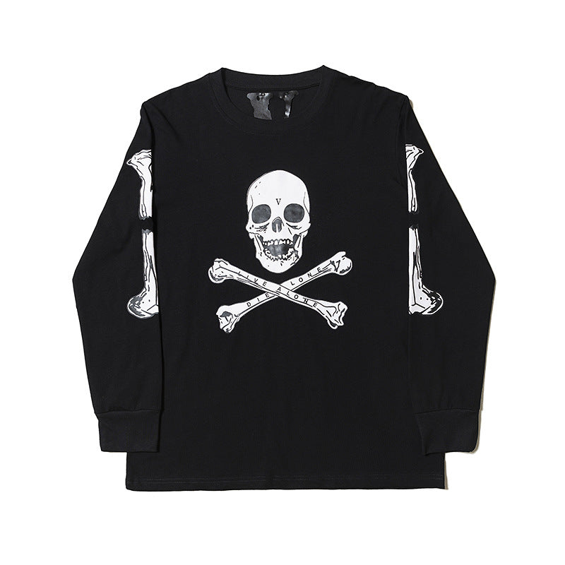 Bone Vlone Shirt Black Skull Bone Large V Pullover Sweater Hip Hop Long Sleeve