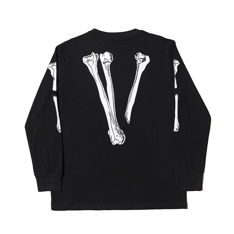 Bone Vlone Shirt Black Skull Bone Large V Pullover Sweater Hip Hop Long Sleeve