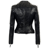 Leather Biker Coat God Leather Jacket Women Pu Jackets plus Size Rivet Stitching Long Sleeve Punk Rock Jacket
